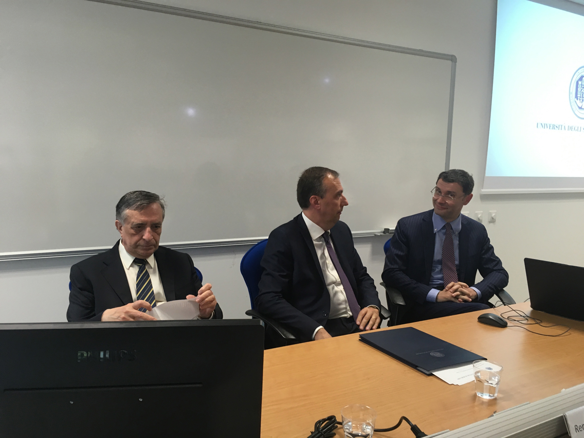 I tre Rettori che hanno promosso il progetto. Da sinistra: i Proff. Alberto Castoldi, Remo Morzenti Pellegrini e Stefano Paleari