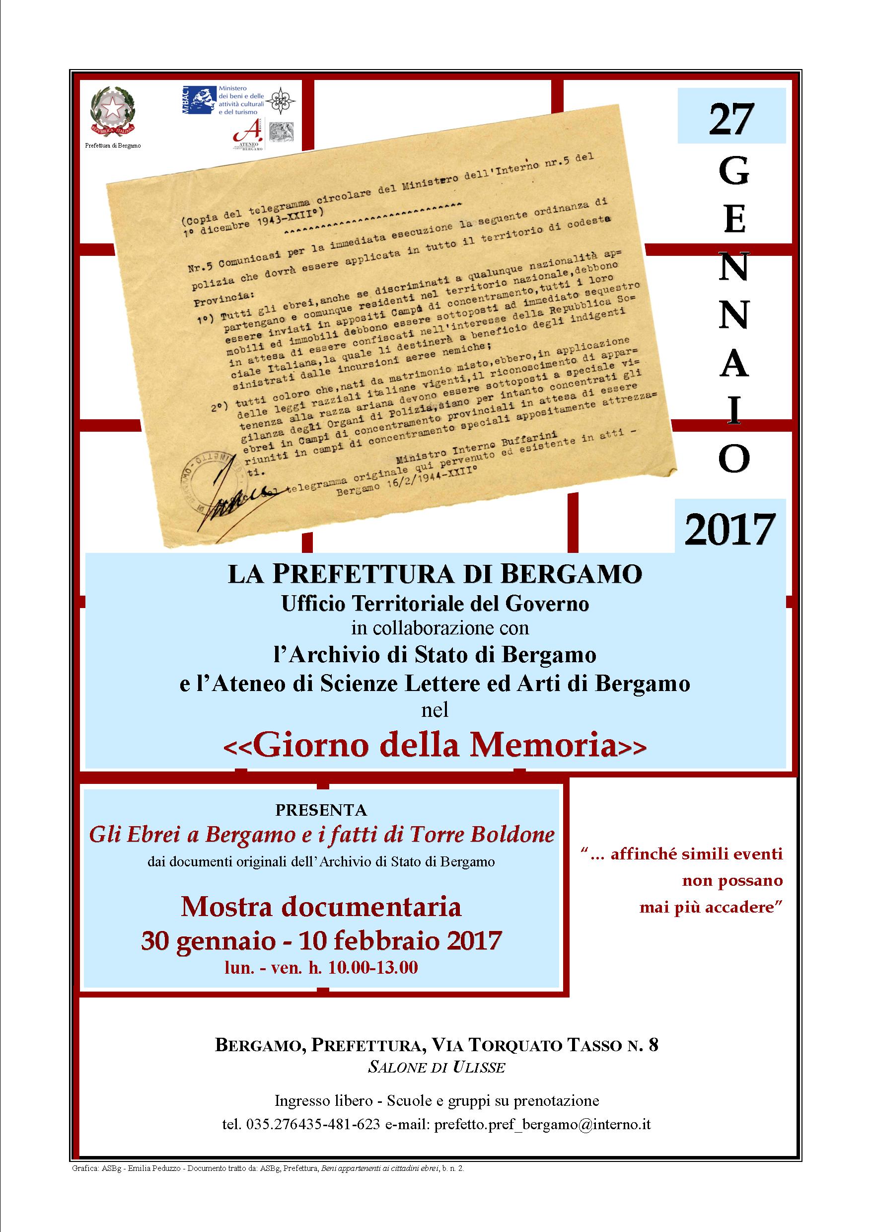 Mostra documentaria organizzata dalla Prefettura di Bergamo in collaborazione con l’Archivio di Stato e l’Ateneo di Scienze Lettere ed Arti