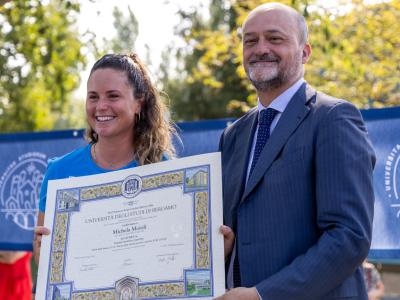 Rettore UniBg e Michela Moioli