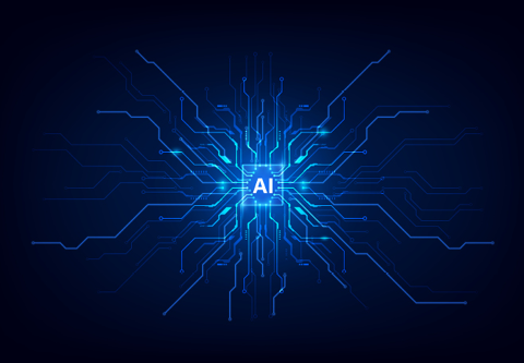 Fondo blu con scritta AI